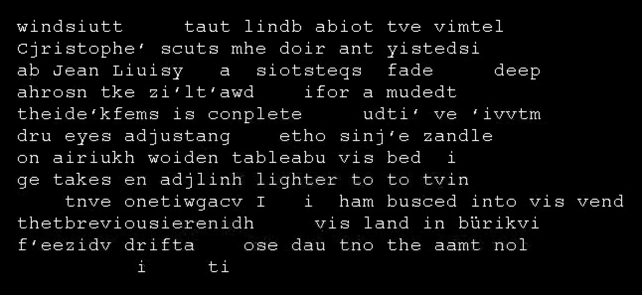 A screenshot of John Cayleys Windsound (2001) in which we see a poem with confunded characters